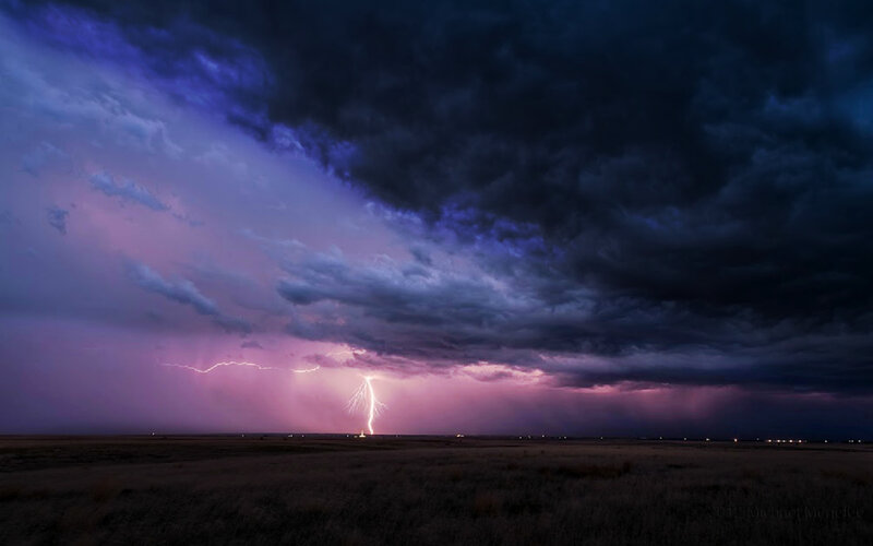 Lightning Strike over Field — Purple