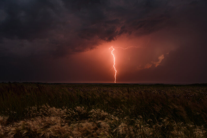 Lightning Strike over Field — Red