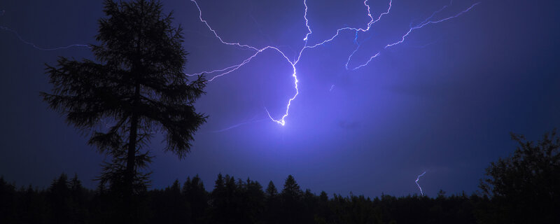 Lightning Strike over Forest — Blue