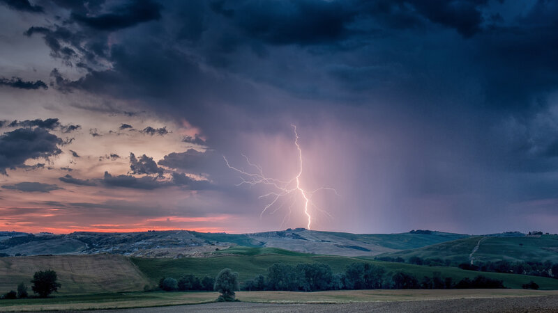 Lightning Strike over Hills