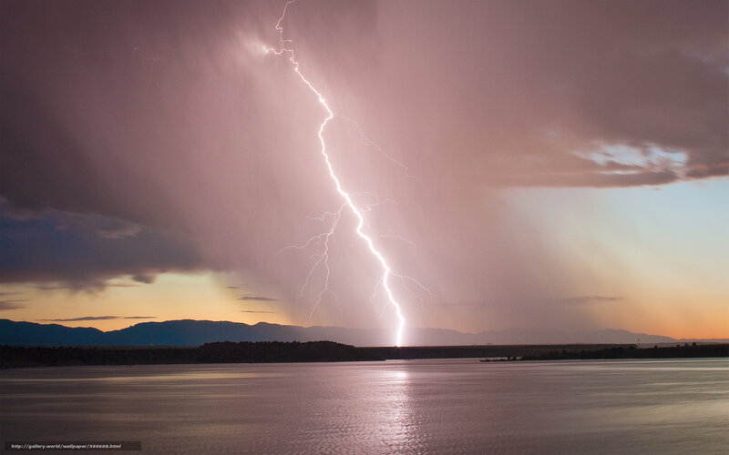 Lightning Strike over Lake — Purple, Dramatic, Sunset