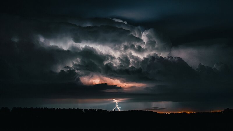 Lightning Strike over Landscape — Black