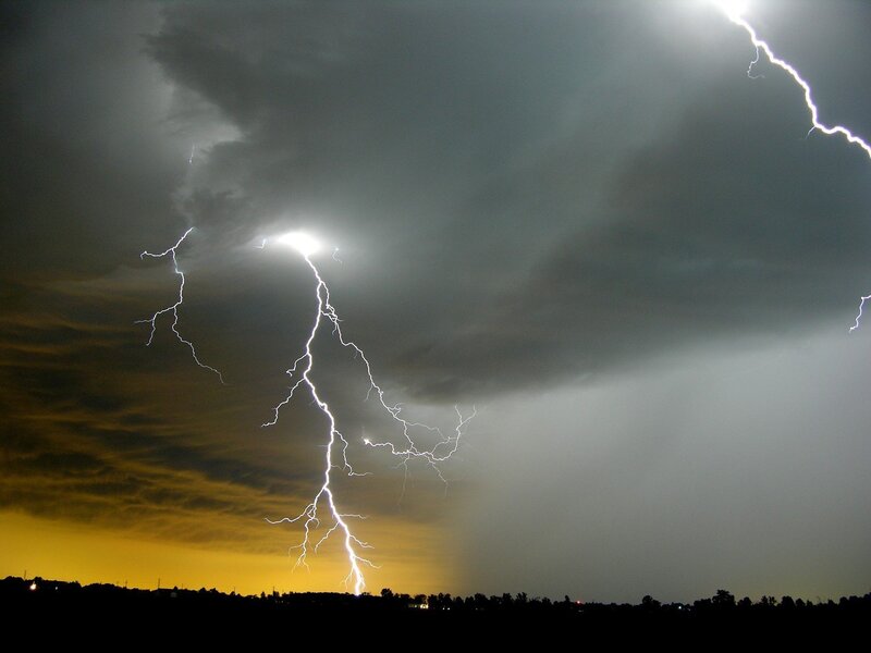 Lightning Strike over Landscape — Gray