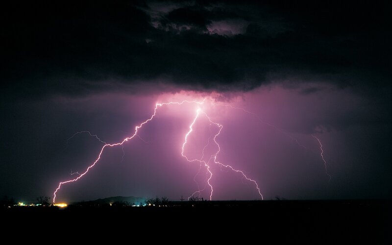 Lightning Strike over Landscape — Purple, Dramatic