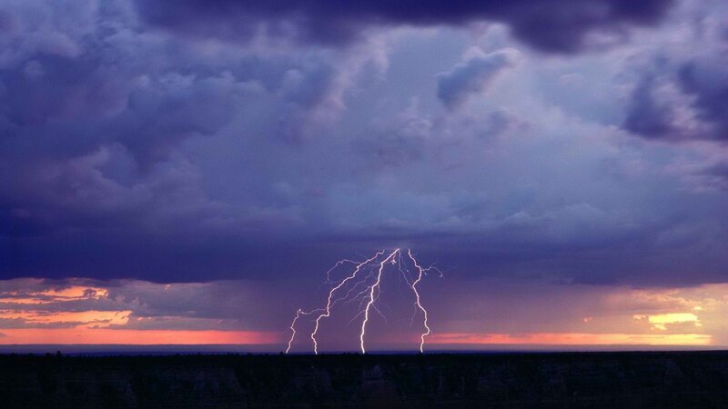 Lightning Strike over Landscape — Purple