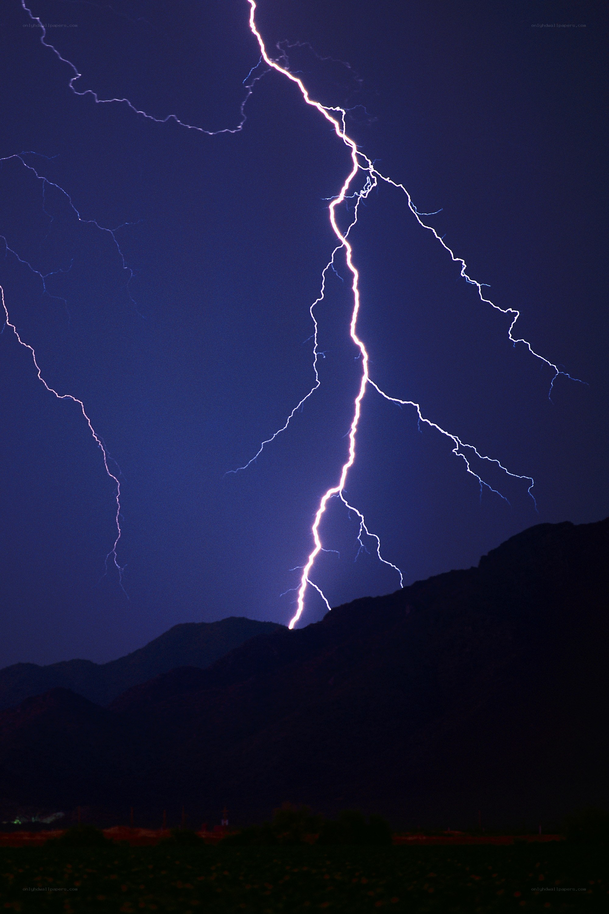 Lightning strike over mountains