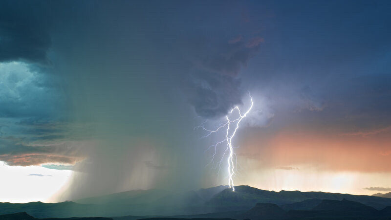 Lightning Strike over Mountains — Blue