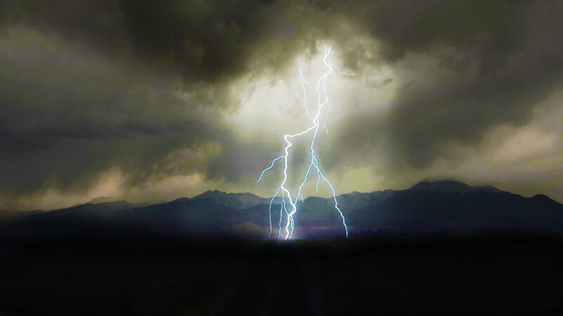 Lightning Strike over Mountains — Gray