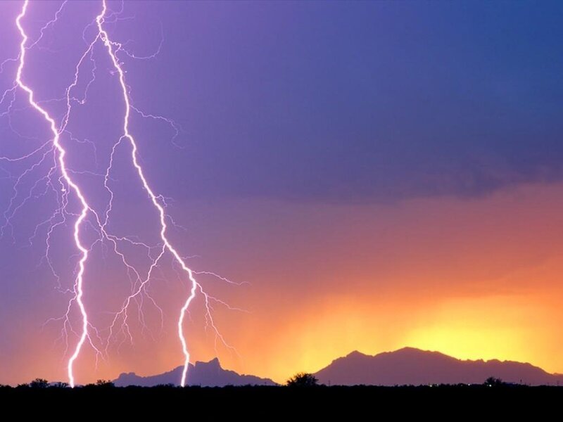 Lightning Strike over Mountains — Purple