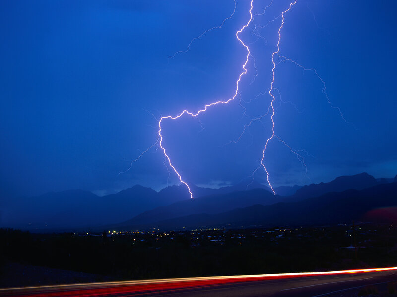 Lightning strike over mountains