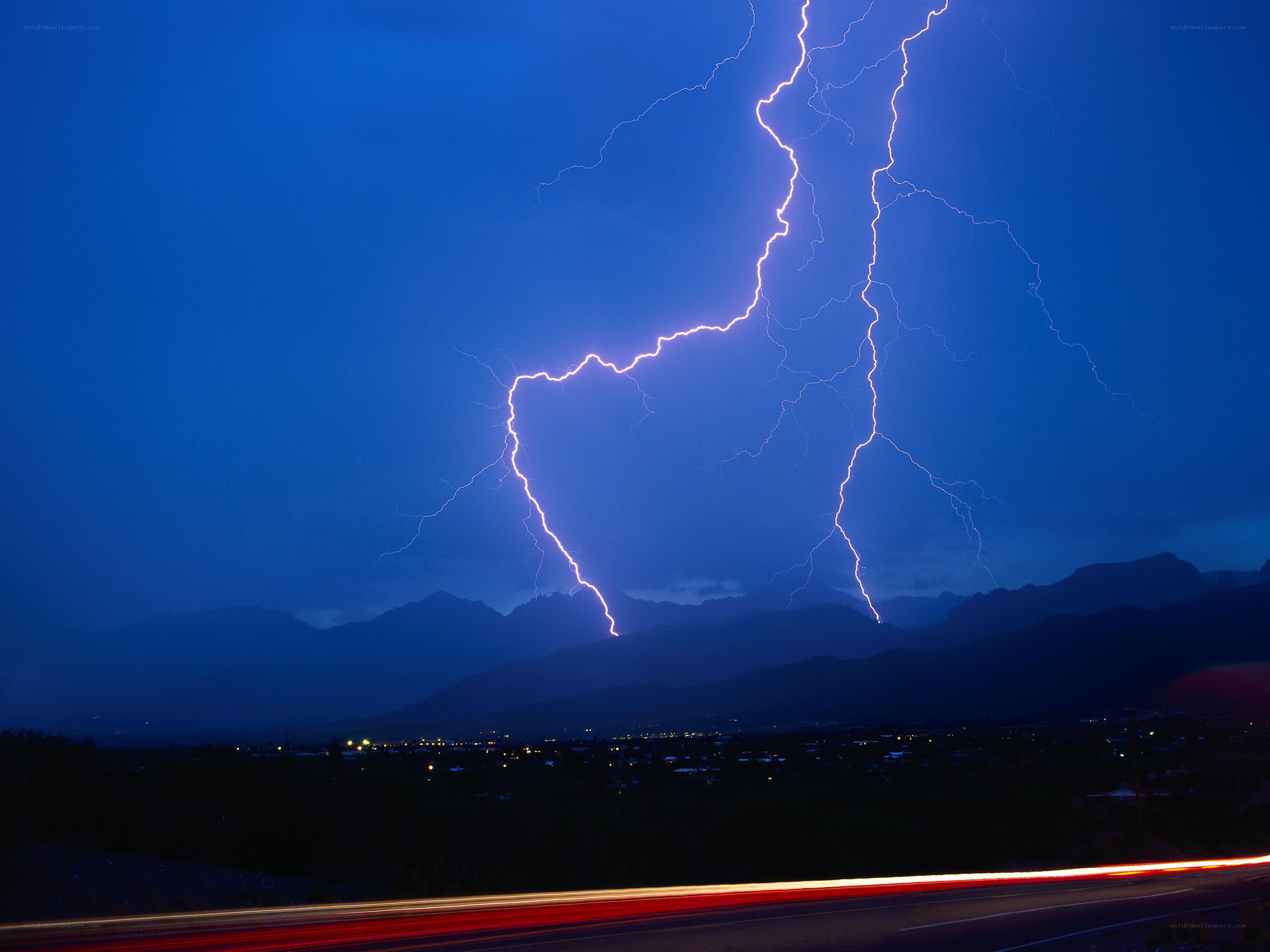 Lightning strike over mountains