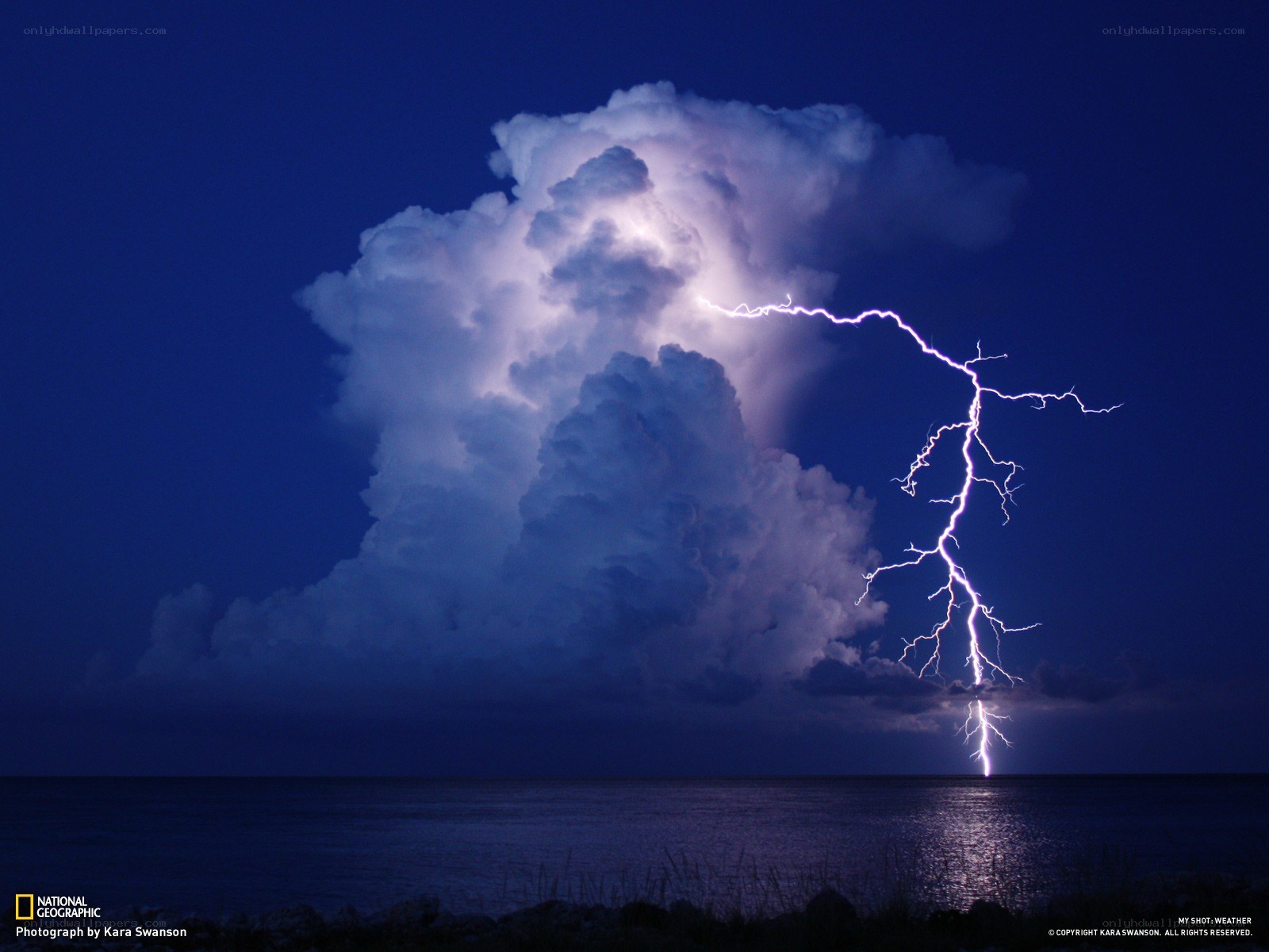 Lightning strike over ocean