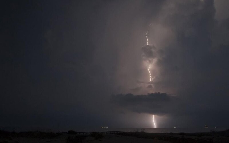 Lightning Strike over Ocean — Black, Dramatic, Night