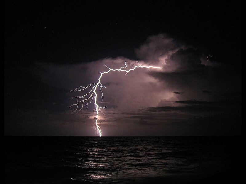 Lightning Strike over Ocean — Black
