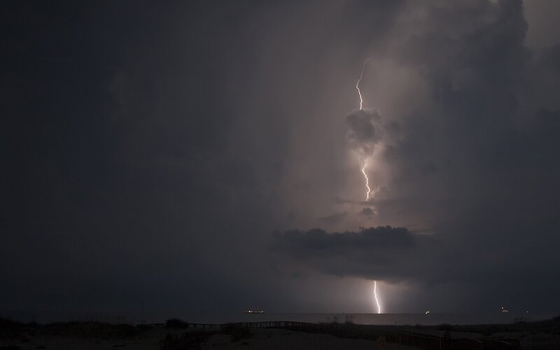 Lightning Strike over Ocean — Gray