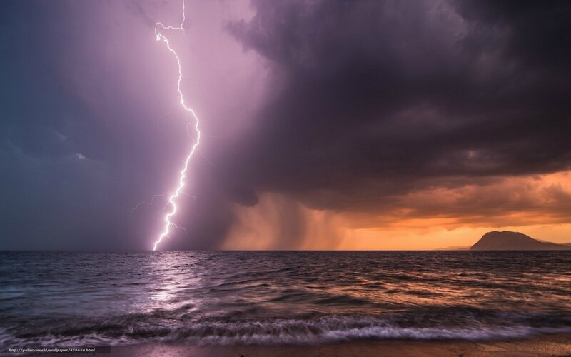 Lightning strike over ocean