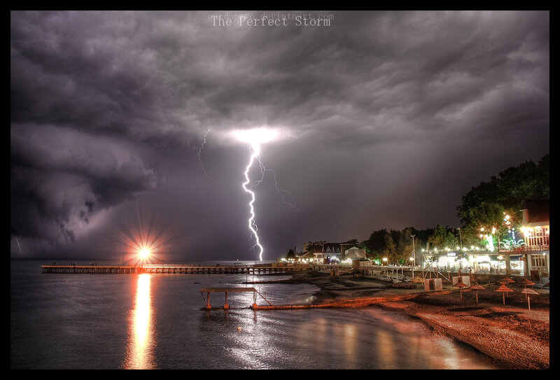 Lightning Strike over Pier — Gray