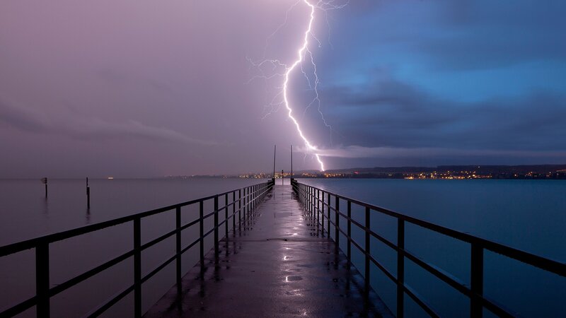 Lightning Strike over Pier — Purple