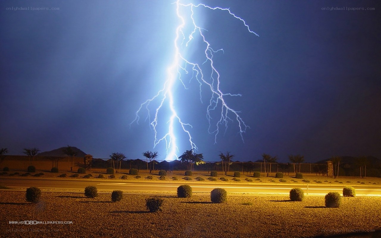 Lightning strike over residential area