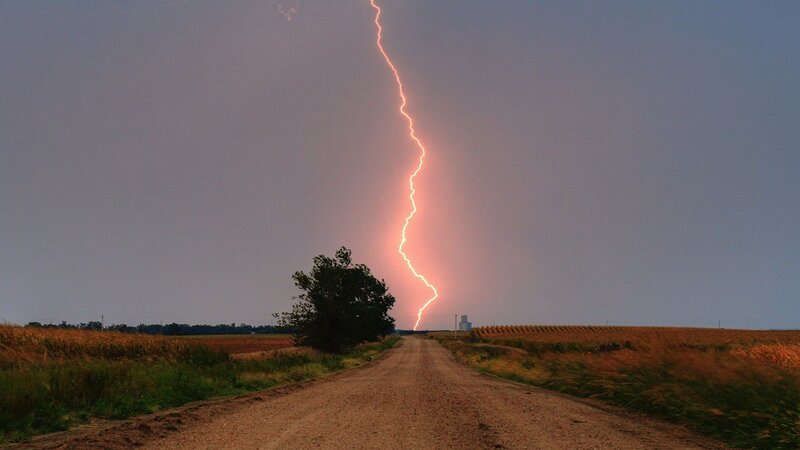 Lightning Strike over Road