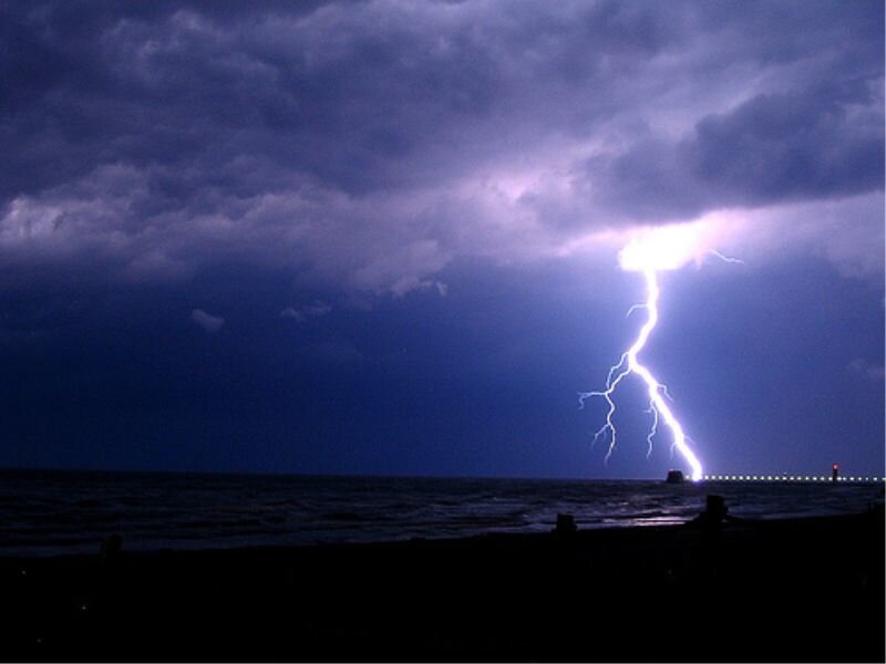 Lightning strike over the sea