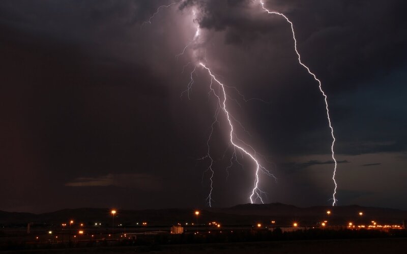 Lightning Strike over Town — Black