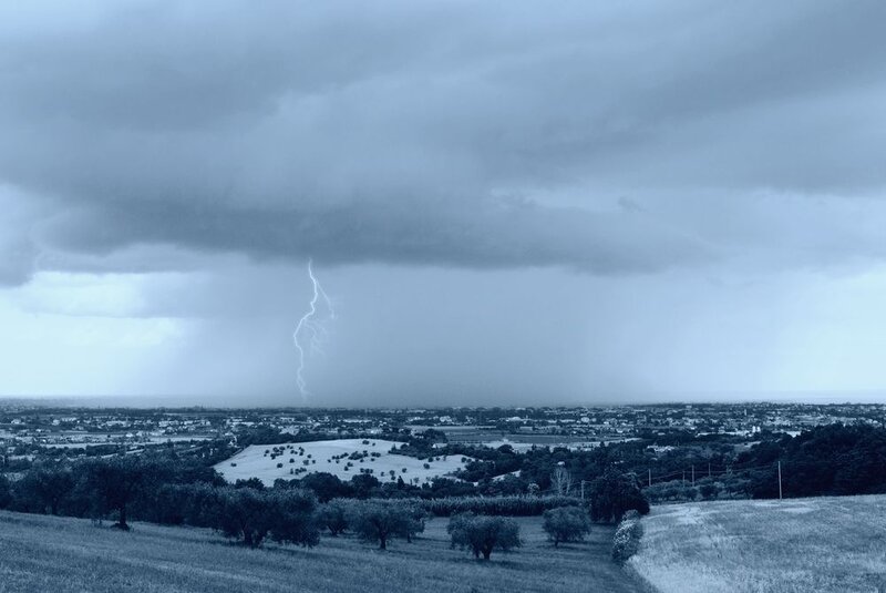 Lightning Strike over Town — Blue