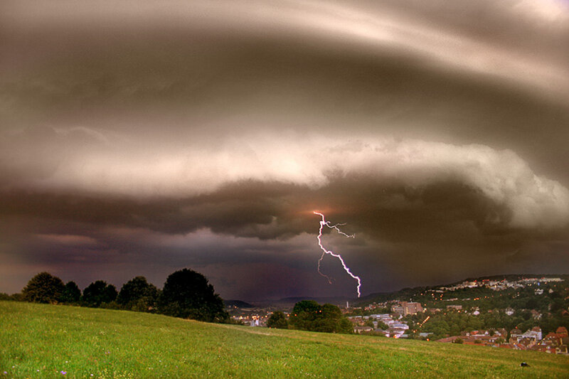 Lightning Strike over Town — Green