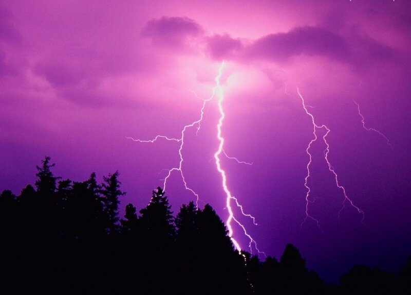 Lightning Strike over Trees — Purple, Dramatic
