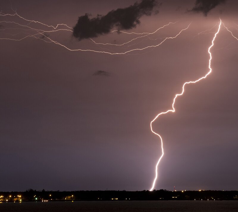 Lightning strike over water