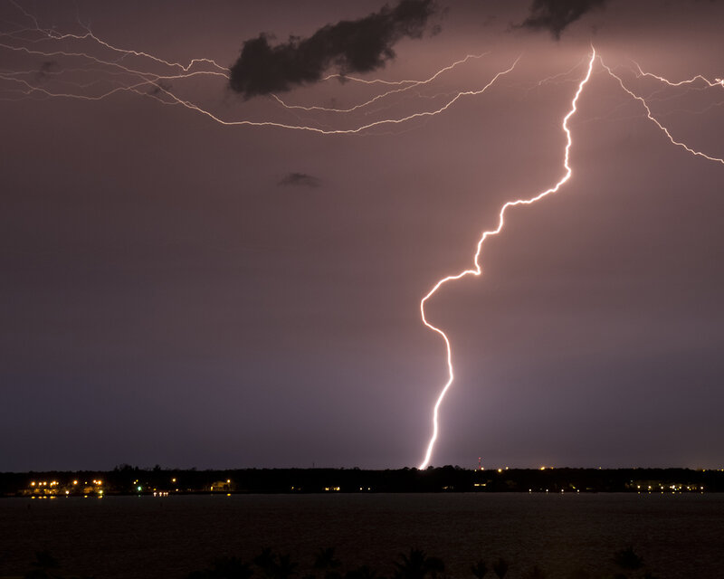 Lightning strike over water