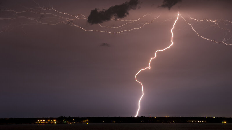 Lightning strike over water