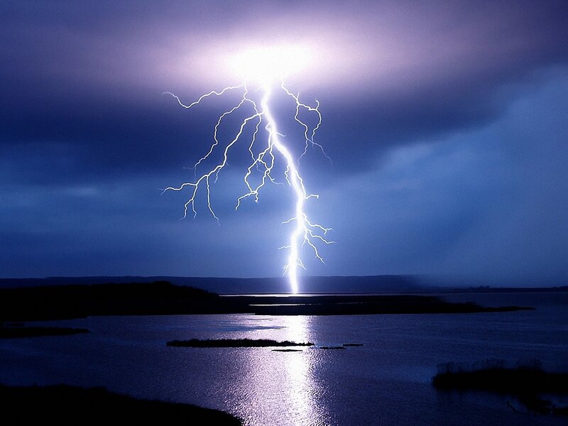 Lightning Strike over Water — Blue, Dramatic