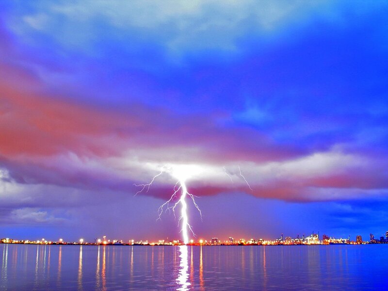 Lightning Strike over Water — Blue