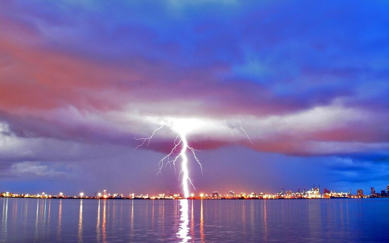 Lightning Strike over Water — Dramatic