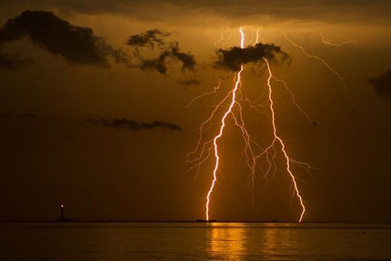 Lightning Strike over Water — Yellow