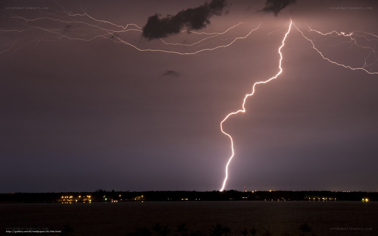 Lightning strike over water