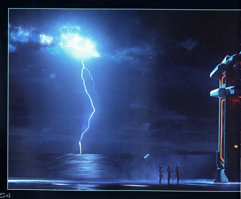 Lightning strikes a futuristic platform