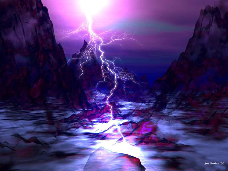 Lightning strikes a rocky landscape