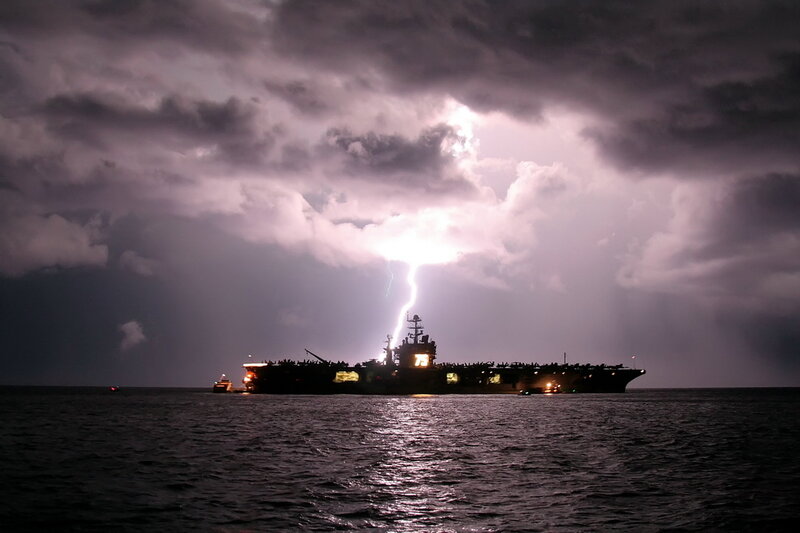 Lightning strikes aircraft carrier