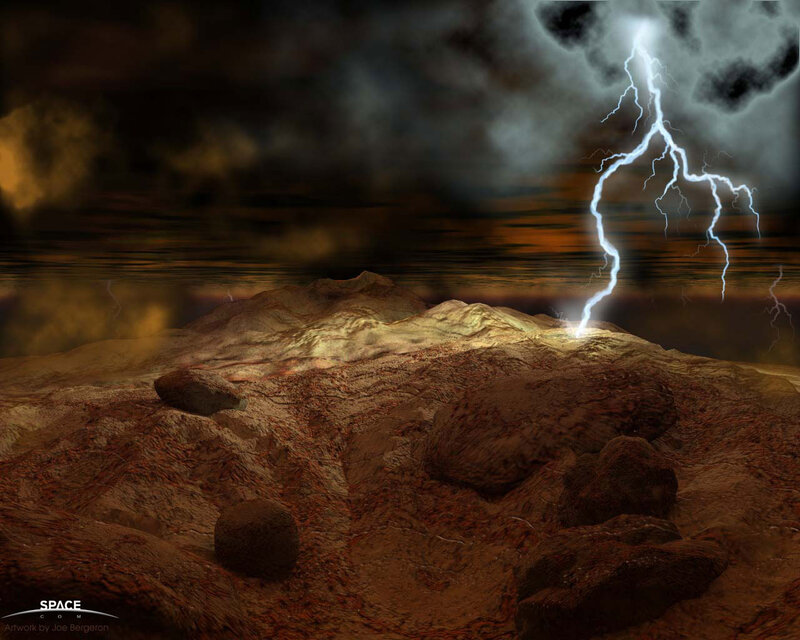 Lightning strikes alien landscape