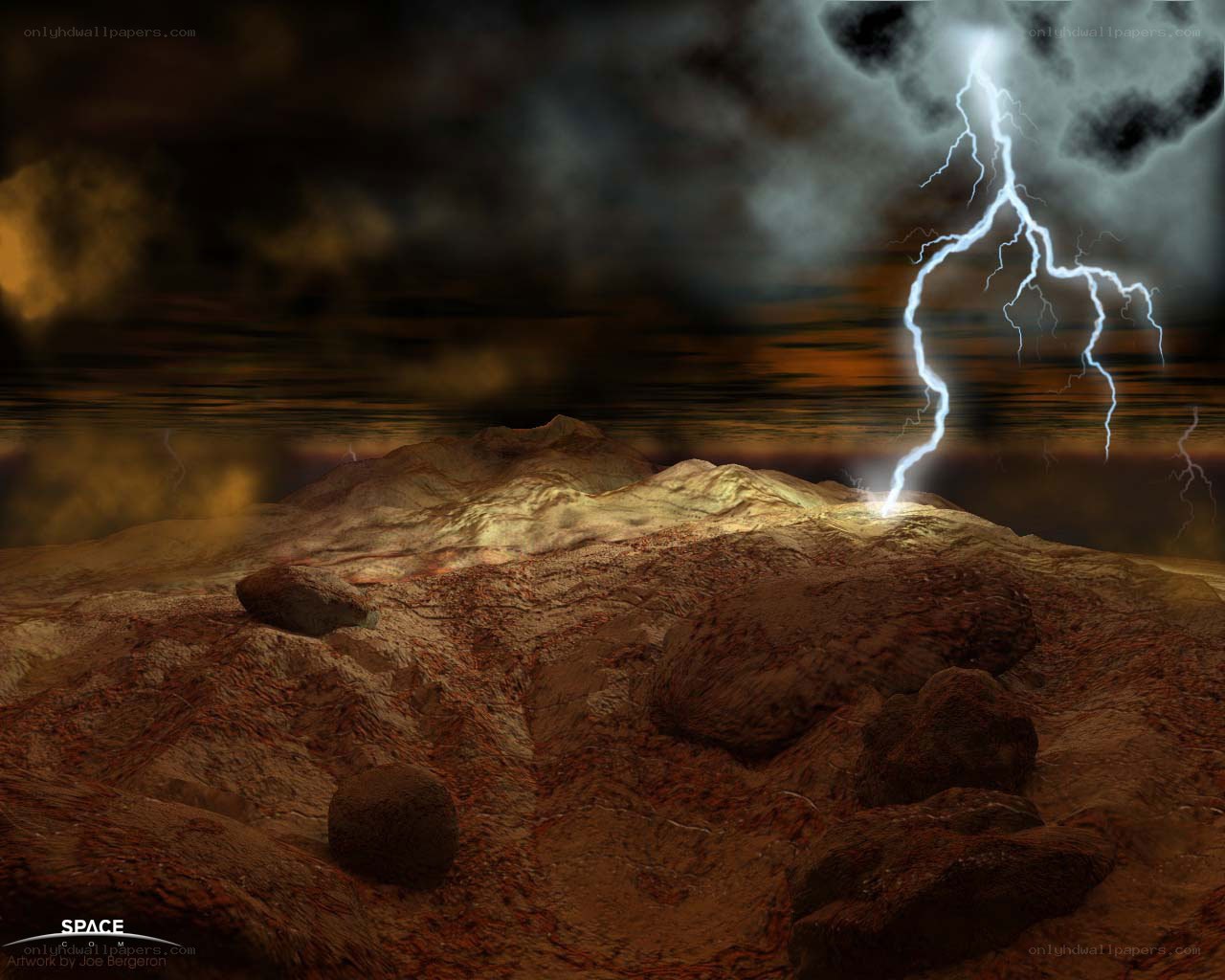 Lightning strikes alien landscape