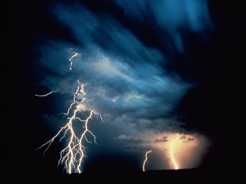 Lightning strikes at night