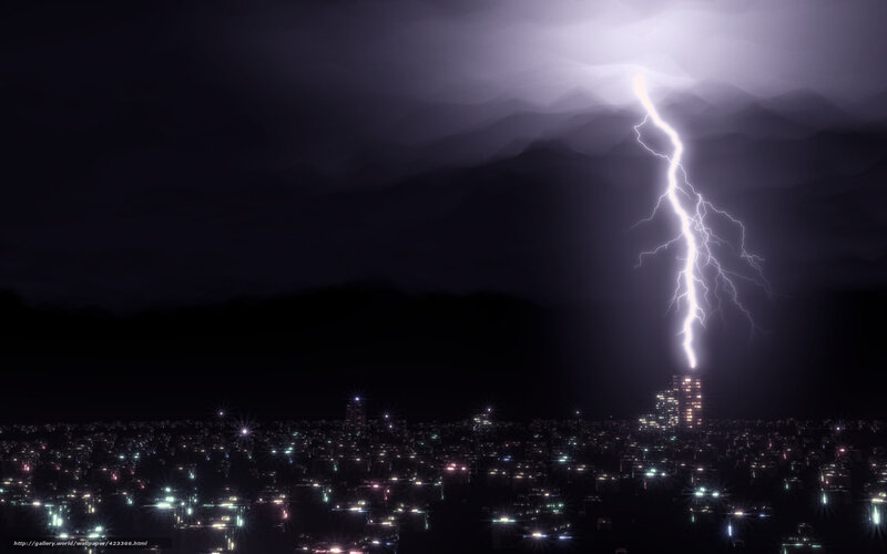 Lightning strikes city at night
