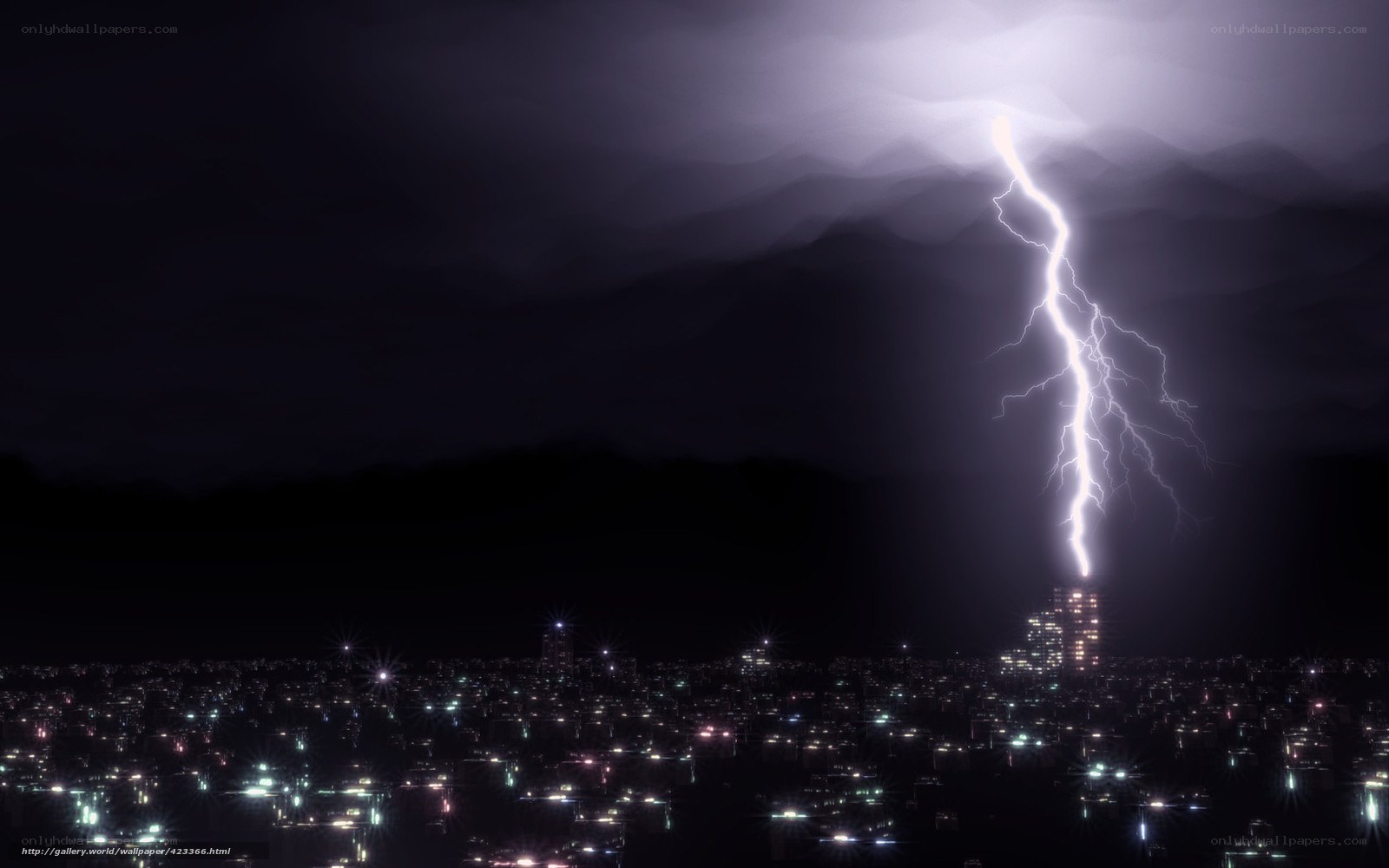 Lightning strikes city at night