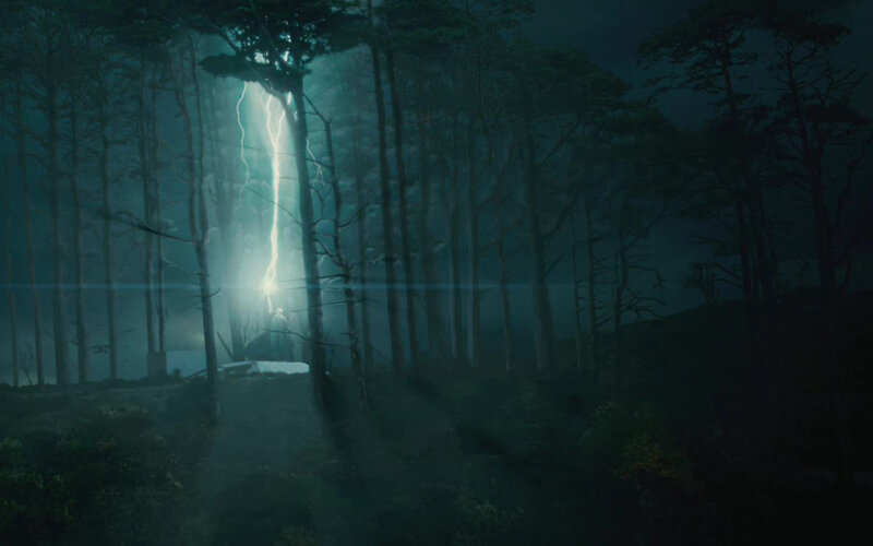 Lightning strikes in dark forest