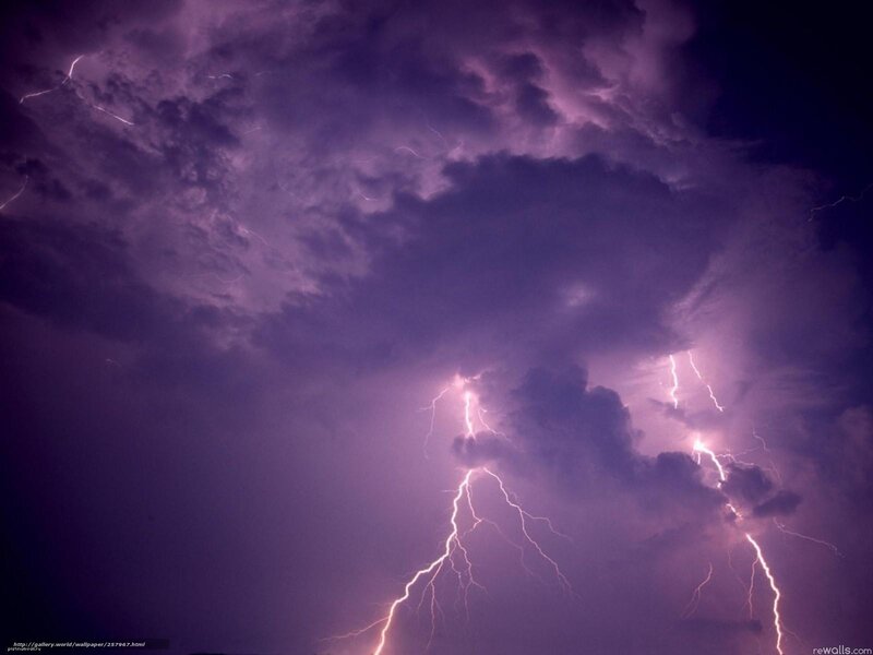 Lightning Strikes in Storm — Purple, Dramatic