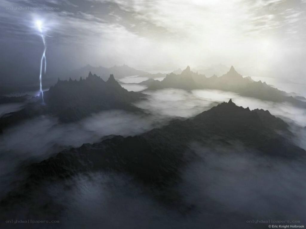 Lightning strikes mountain peak