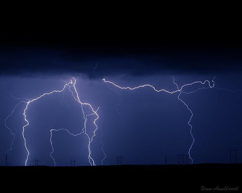 Lightning Strikes over Power Lines — Blue