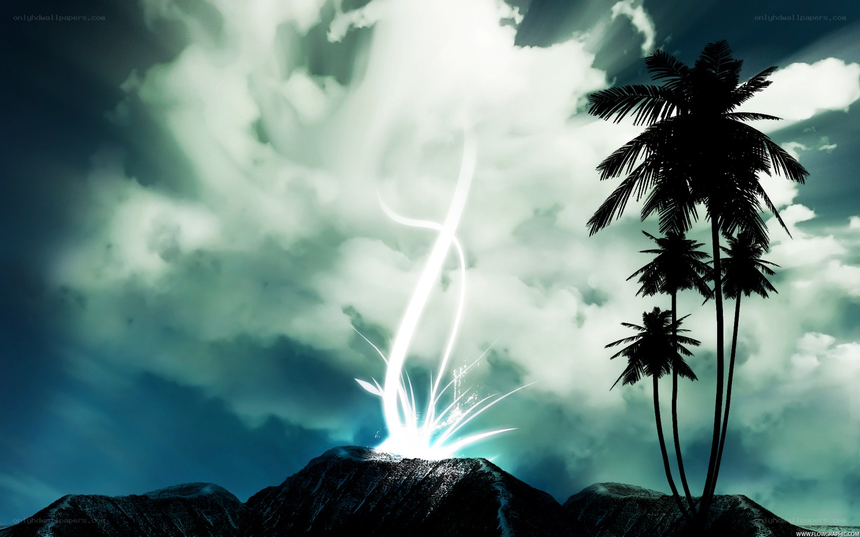 Lightning strikes volcanic island